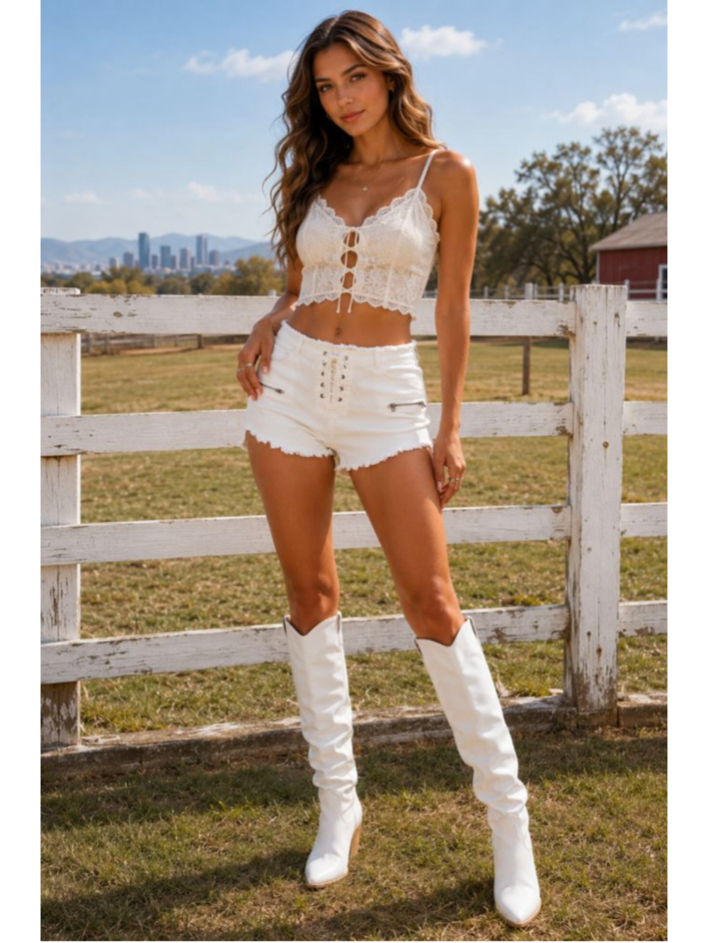 Women's White Lace-Up Jean Shorts S